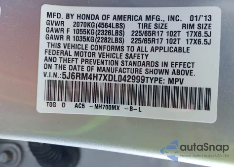 2013 Honda Cr-V Ex-L из США, поврежденный, VIN 5J6RM4H7XDL042999